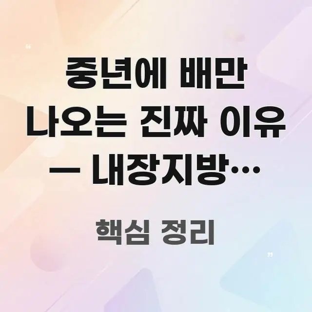 중년에 배만 나오는 진짜 이유 — 내장지방이 숨기고 흐름을 잡아주는 심플 타이포그래피 표지